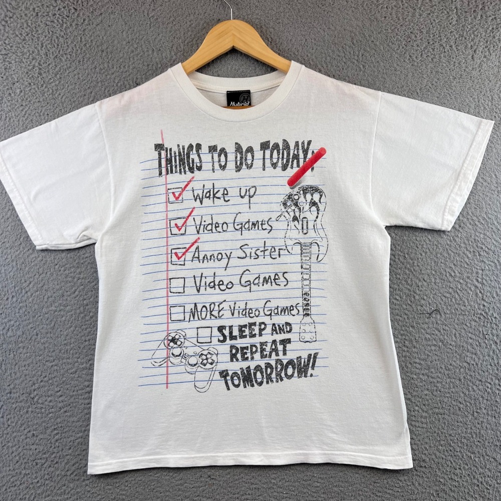 Hybrid Tees Mens White‎ Graphic T Shirt Things To Do Today Video Games Guitar M